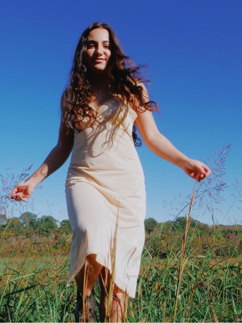 Vintage Cream Lace Trim Slip Dress Nightgown